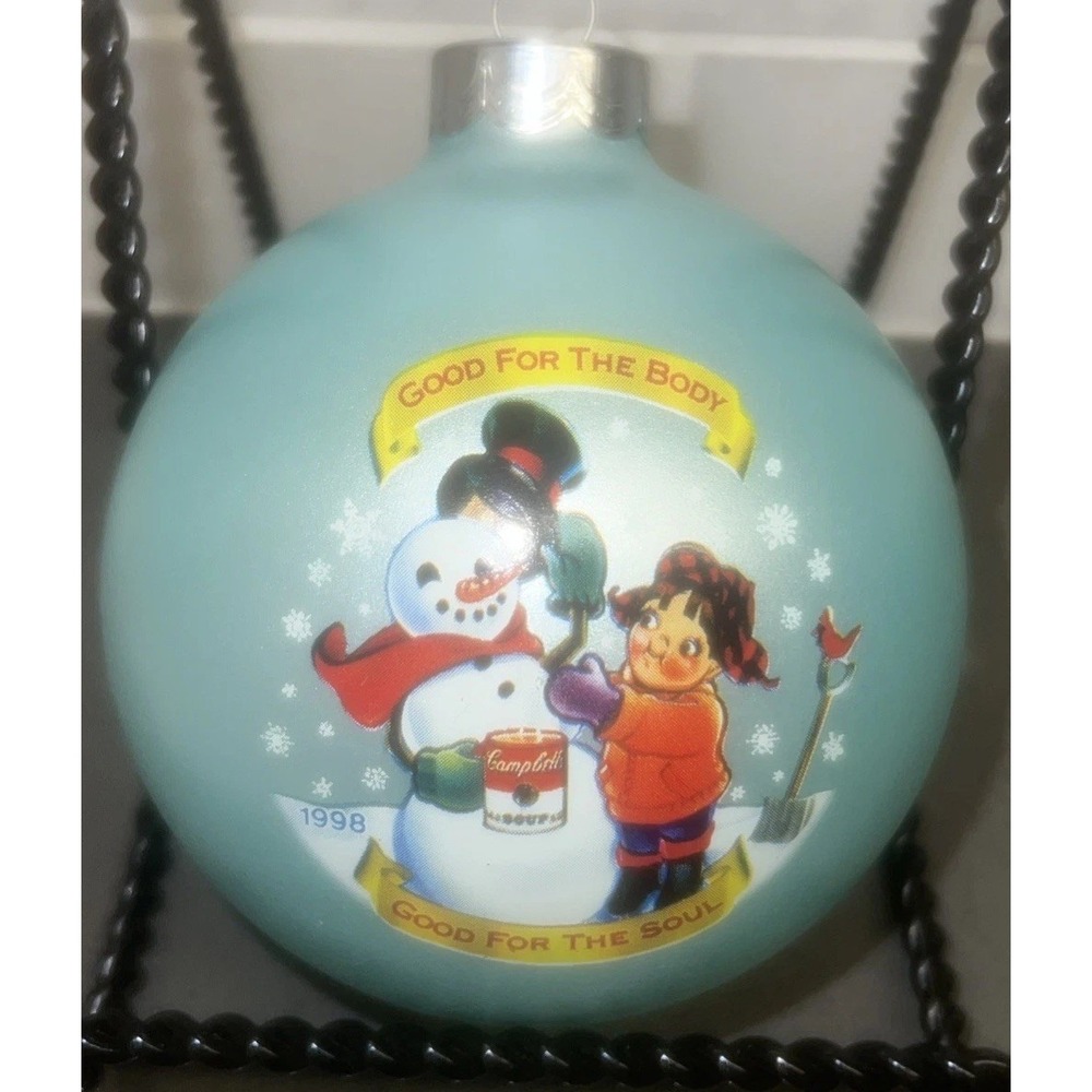 Campbell Soup Kids Christmas Teal Glass Ball Ornament Collectors Edition 1998